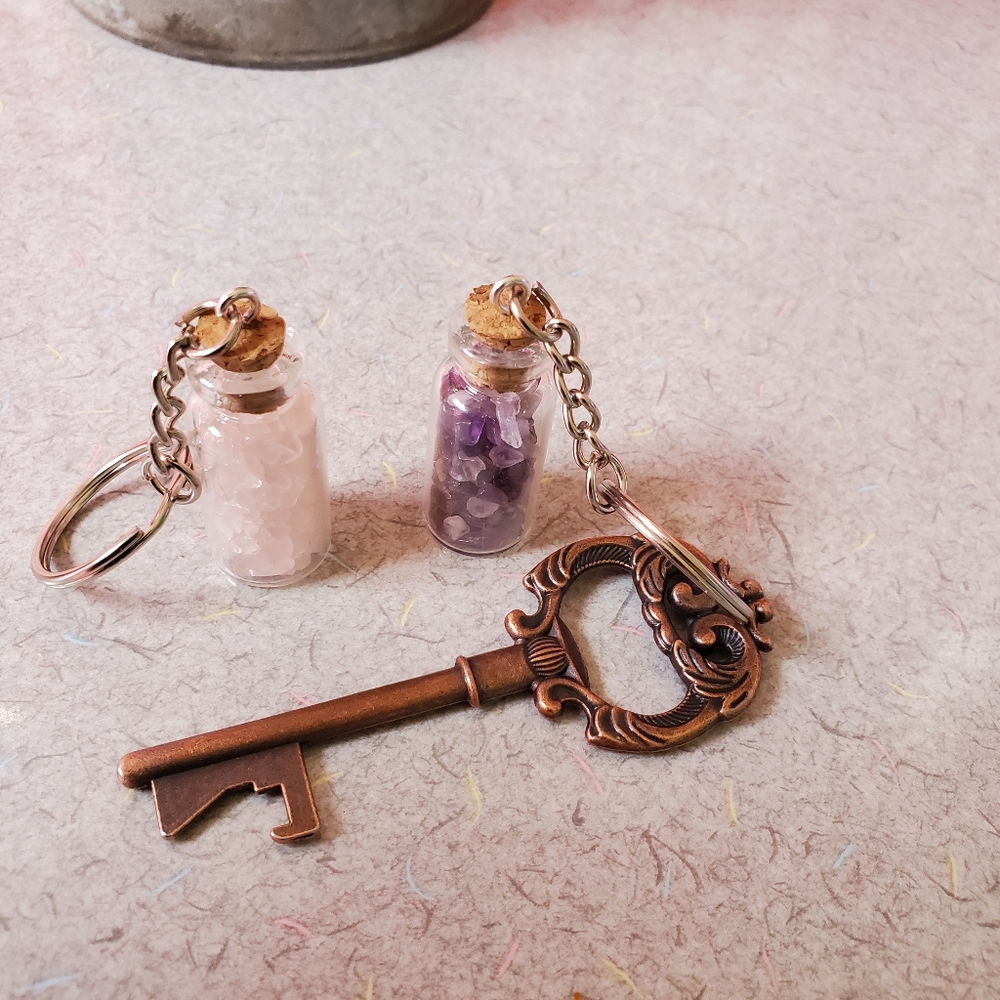 Amethyst & Rose Quarts Key Chains